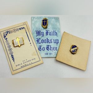 Lot of 3 vintage religious petite enamel pins. Christianity.